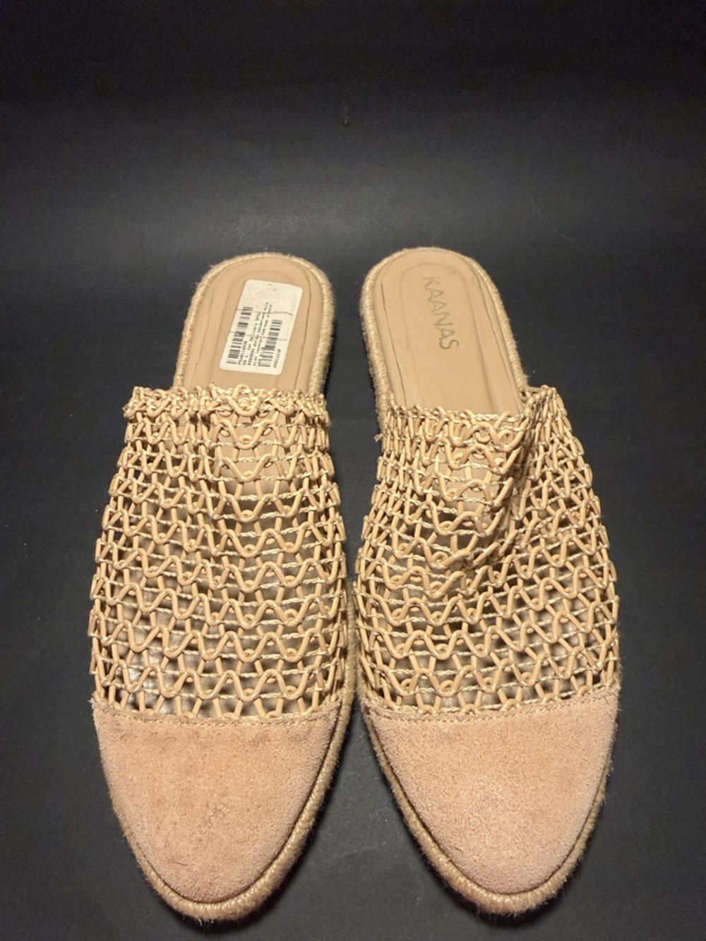 Kaanas Tan Woven Slip-On Mules